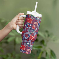 Red Samoa Manuia Le Kerisimasi Tumbler With Handle Pacific Patchwork Xmas Vibes - Polynesian Pride