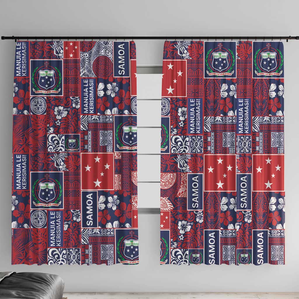 Red Samoa Manuia Le Kerisimasi Window Curtain Pacific Patchwork Xmas Vibes - Polynesian Pride