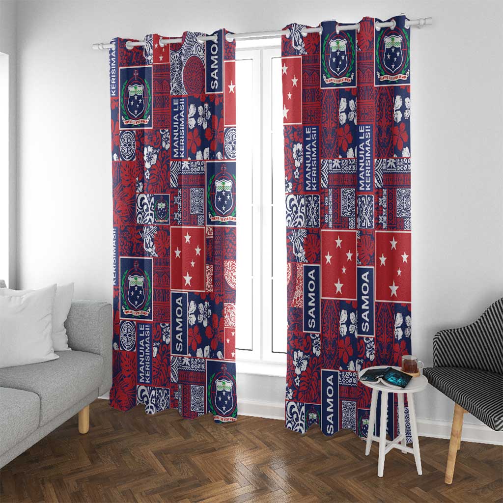 Red Samoa Manuia Le Kerisimasi Window Curtain Pacific Patchwork Xmas Vibes - Polynesian Pride