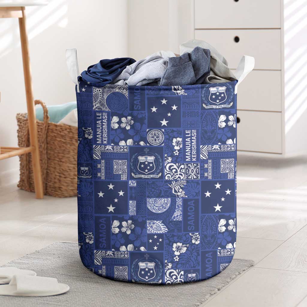 Blue Samoa Manuia Le Kerisimasi Laundry Basket Pacific Patchwork Xmas Vibes - Polynesian Pride