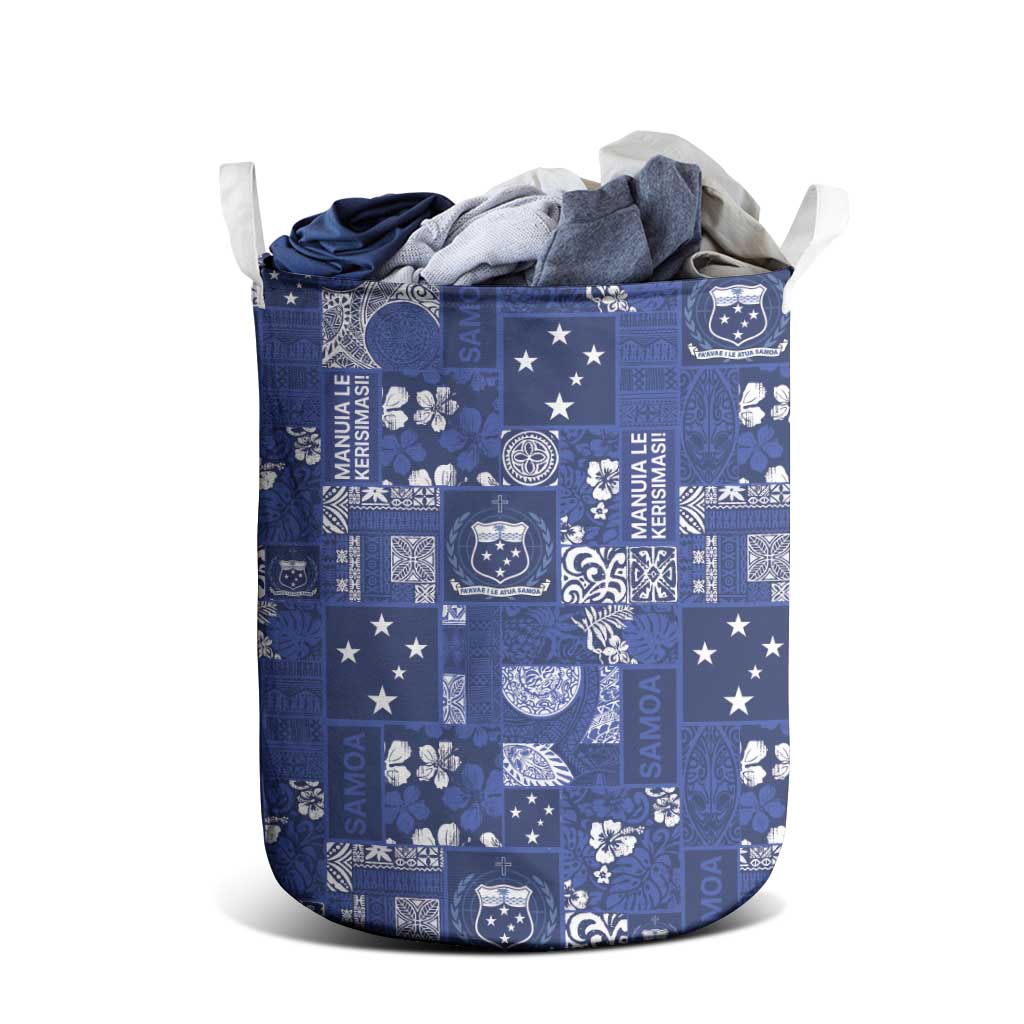 Blue Samoa Manuia Le Kerisimasi Laundry Basket Pacific Patchwork Xmas Vibes - Polynesian Pride