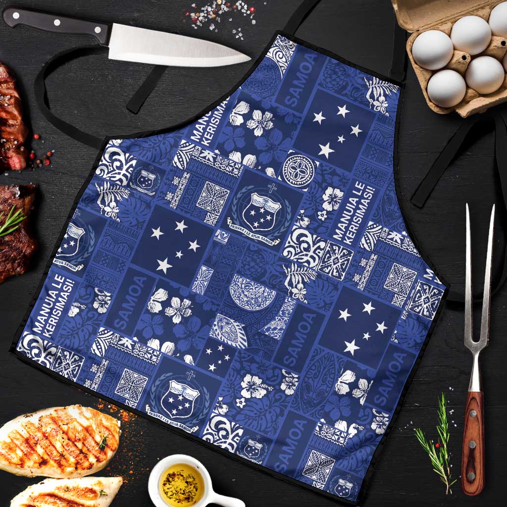 Blue Samoa Manuia Le Kerisimasi Apron Pacific Patchwork Xmas Vibes - Polynesian Pride
