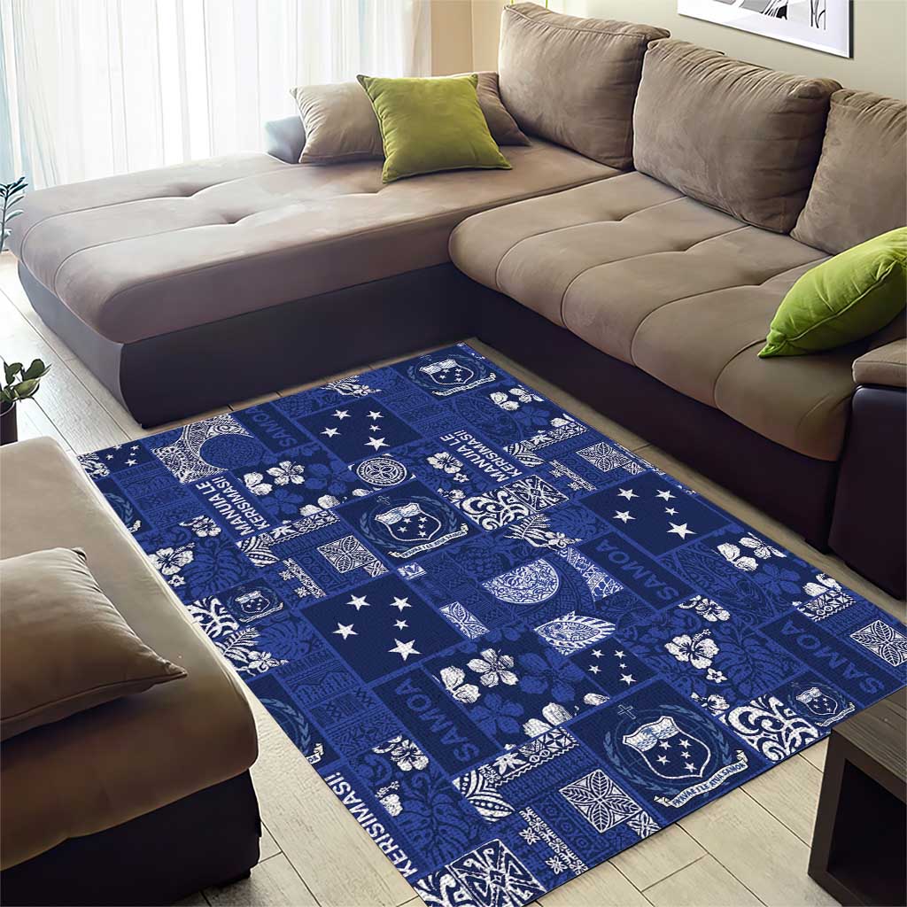 Blue Samoa Manuia Le Kerisimasi Area Rug Pacific Patchwork Xmas Vibes - Polynesian Pride