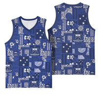 Blue Samoa Manuia Le Kerisimasi Basketball Jersey Pacific Patchwork Xmas Vibes - Polynesian Pride