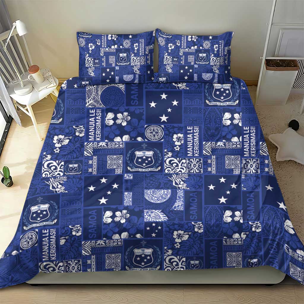 Blue Samoa Manuia Le Kerisimasi Bedding Set Pacific Patchwork Xmas Vibes - Polynesian Pride