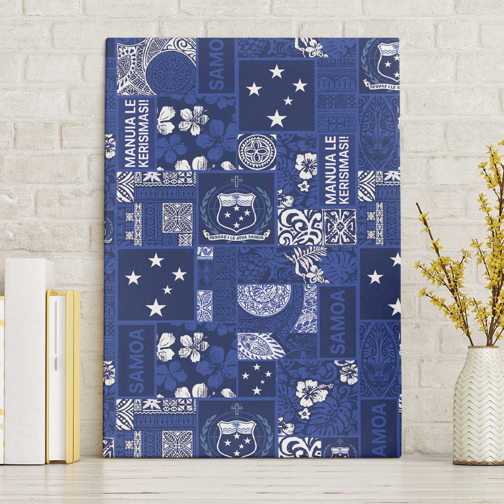 Blue Samoa Manuia Le Kerisimasi Canvas Wall Art Pacific Patchwork Xmas Vibes - Polynesian Pride