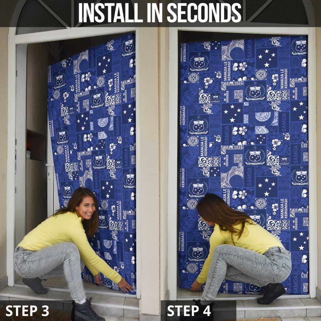 Blue Samoa Manuia Le Kerisimasi Door Cover Pacific Patchwork Xmas Vibes - Polynesian Pride