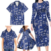 Blue Samoa Manuia Le Kerisimasi Family Matching Long Sleeve Bodycon Dress and Hawaiian Shirt Pacific Patchwork Xmas Vibes - Polynesian Pride