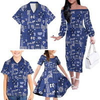 Blue Samoa Manuia Le Kerisimasi Family Matching Off The Shoulder Long Sleeve Dress and Hawaiian Shirt Pacific Patchwork Xmas Vibes - Polynesian Pride