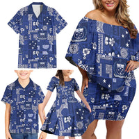 Blue Samoa Manuia Le Kerisimasi Family Matching Off Shoulder Short Dress and Hawaiian Shirt Pacific Patchwork Xmas Vibes - Polynesian Pride