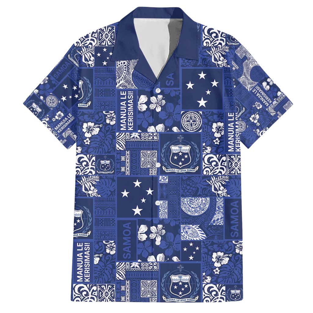 Blue Samoa Manuia Le Kerisimasi Hawaiian Shirt Pacific Patchwork Xmas Vibes - Polynesian Pride