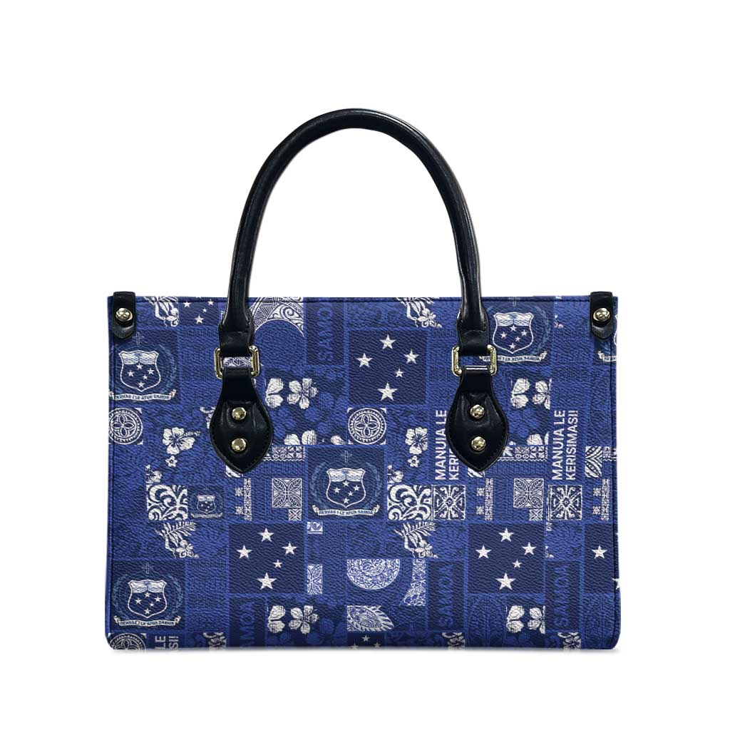 Blue Samoa Manuia Le Kerisimasi Leather Bag Pacific Patchwork Xmas Vibes - Polynesian Pride