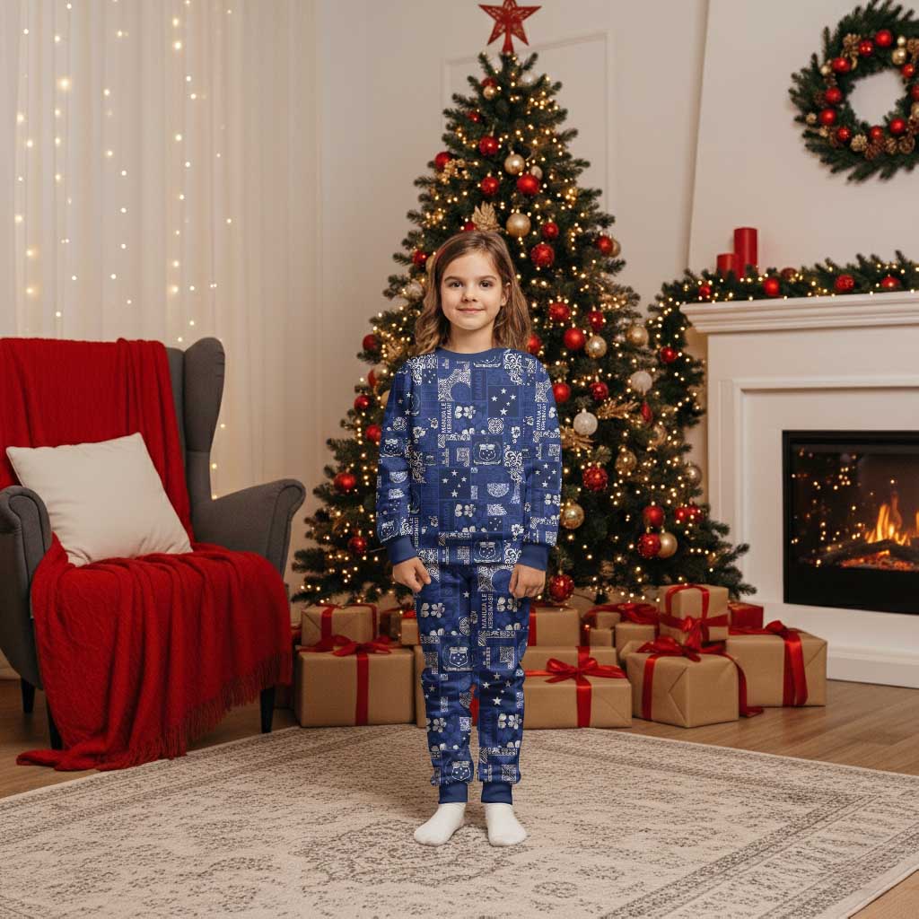 Blue Samoa Manuia Le Kerisimasi Christmas Pajama Set Pacific Patchwork Xmas Vibes - Polynesian Pride