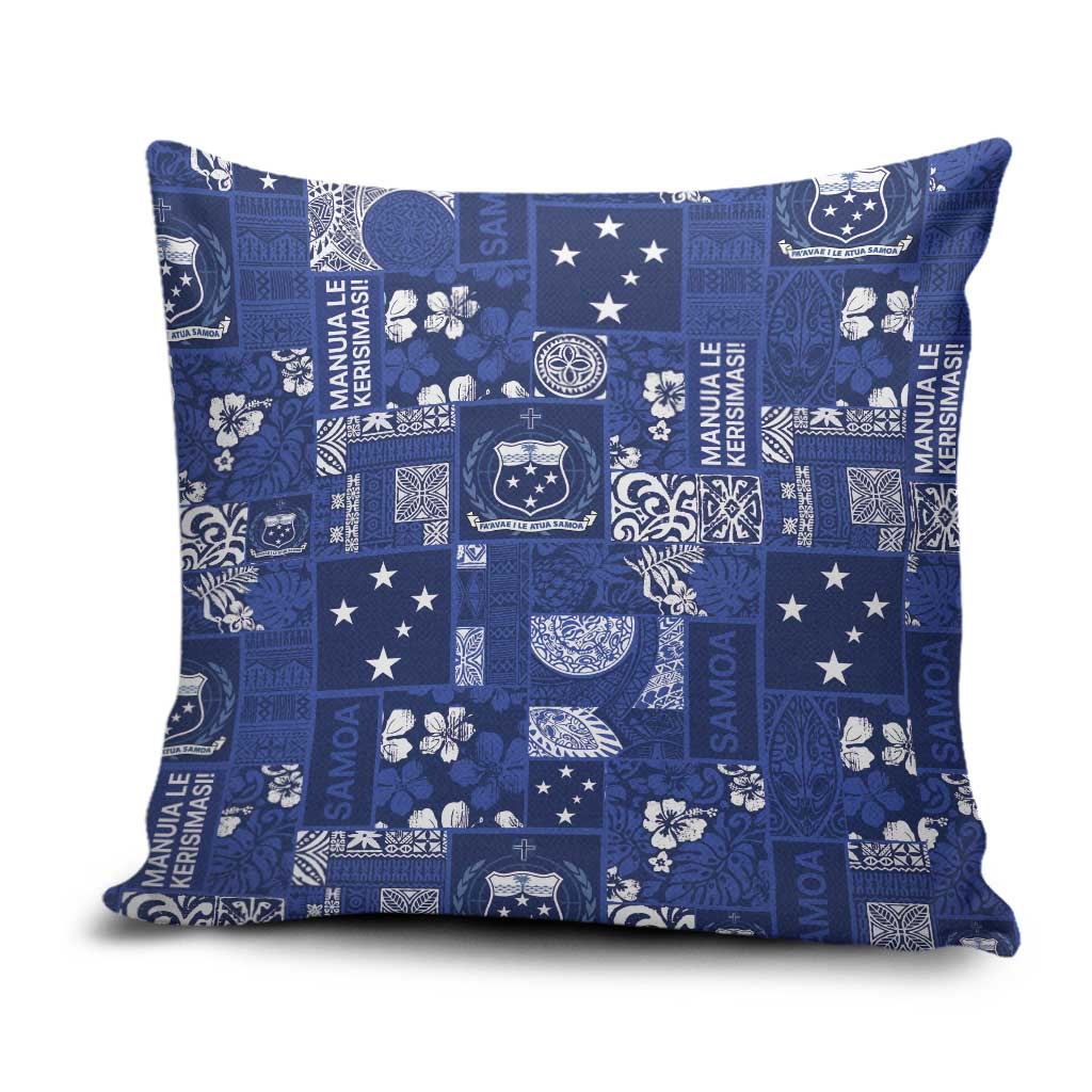 Blue Samoa Manuia Le Kerisimasi Pillow Cover Pacific Patchwork Xmas Vibes - Polynesian Pride