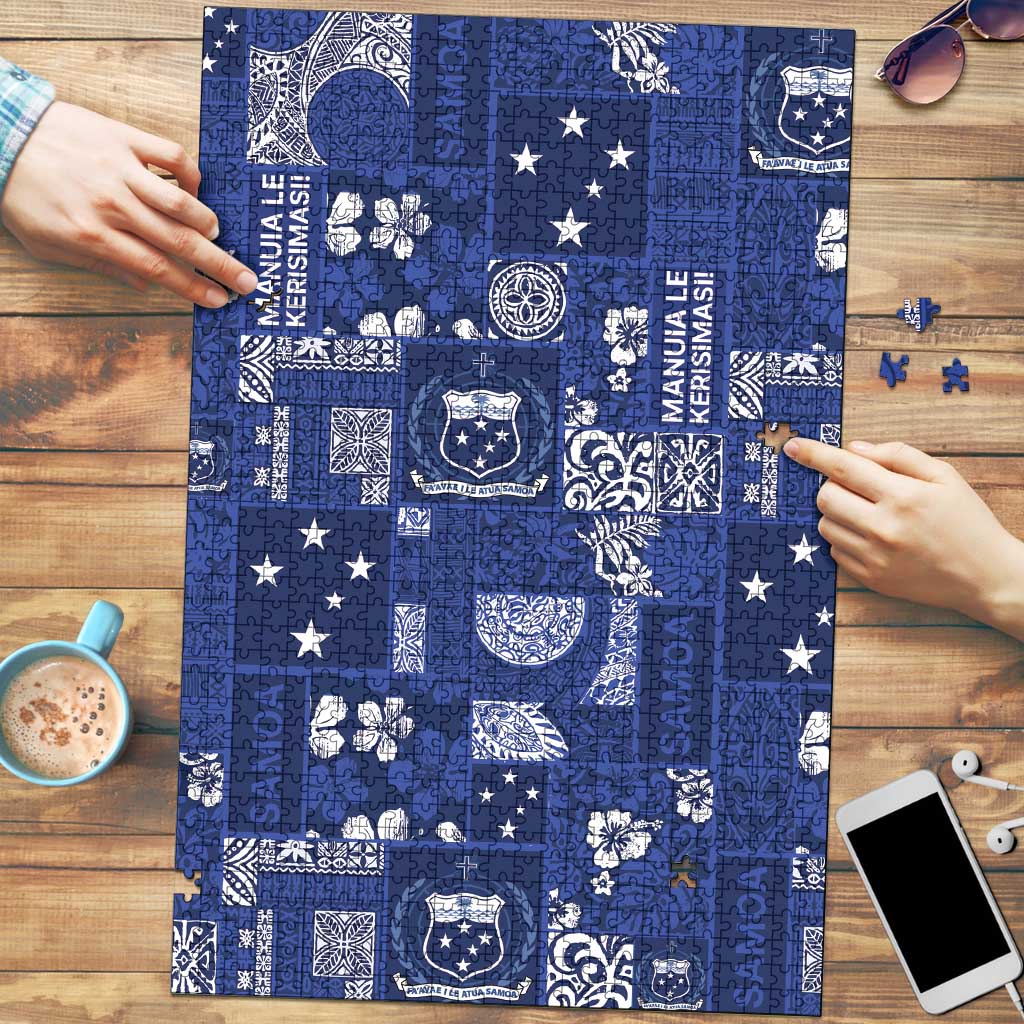 Blue Samoa Manuia Le Kerisimasi Puzzle Pacific Patchwork Xmas Vibes - Polynesian Pride