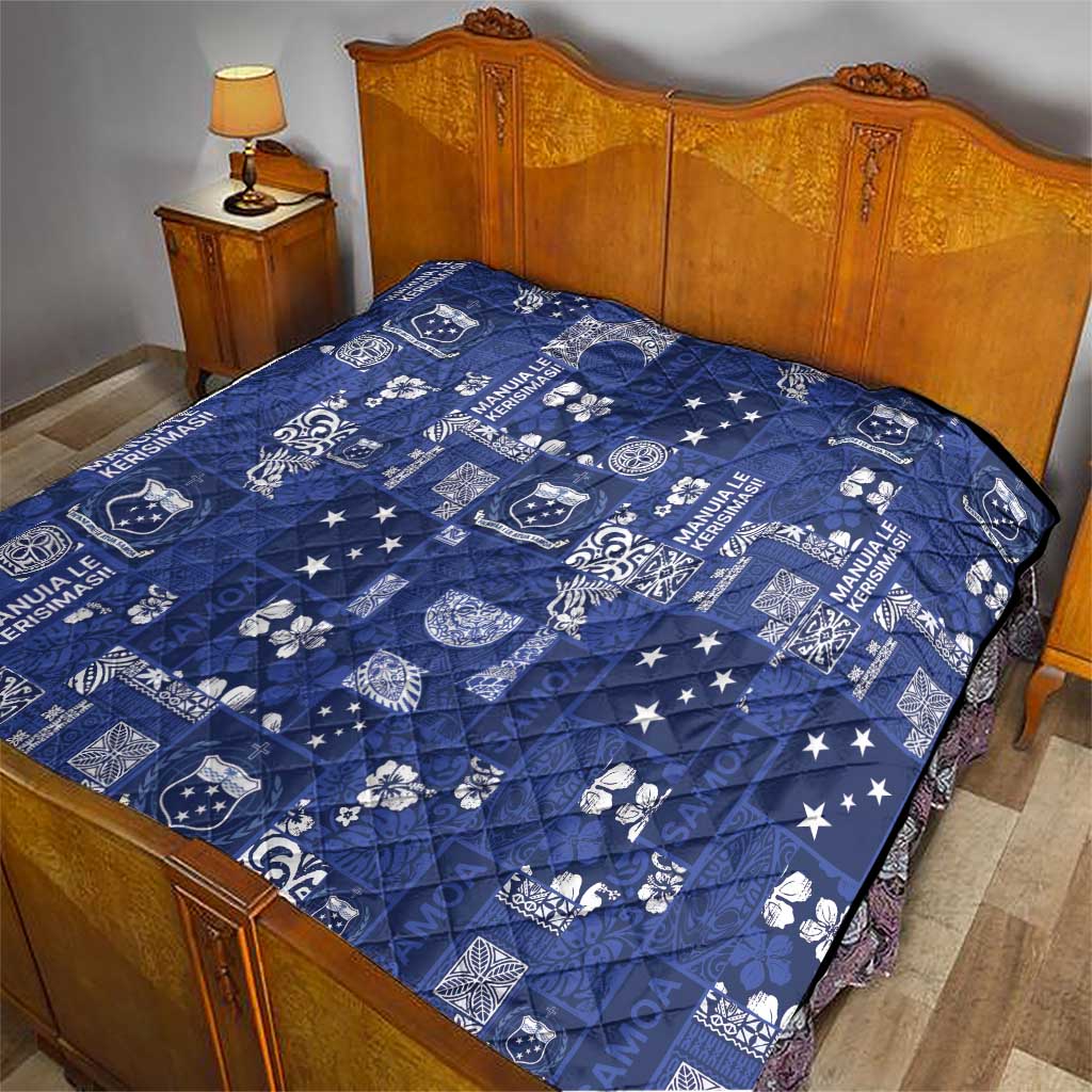 Blue Samoa Manuia Le Kerisimasi Quilt Pacific Patchwork Xmas Vibes - Polynesian Pride