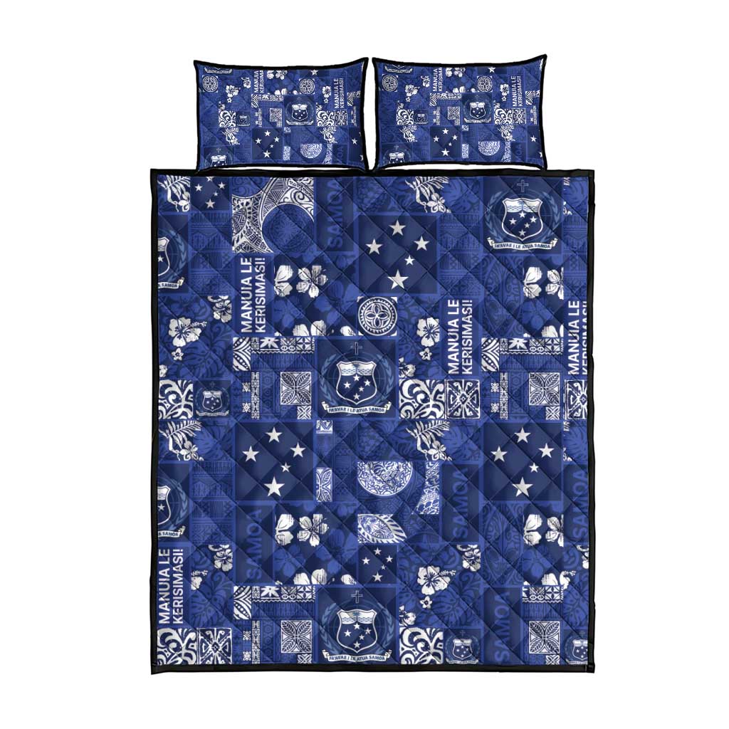 Blue Samoa Manuia Le Kerisimasi Quilt Bed Set Pacific Patchwork Xmas Vibes - Polynesian Pride