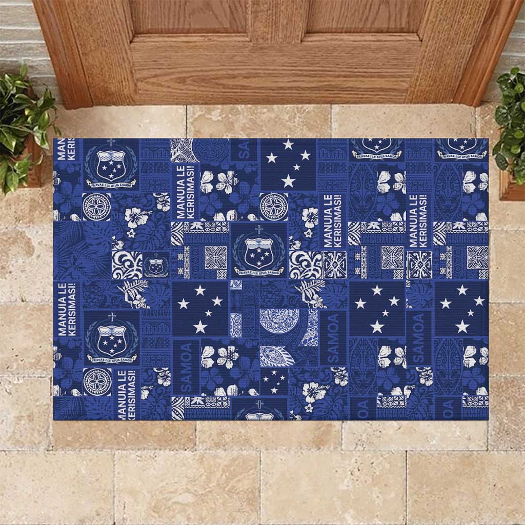 Blue Samoa Manuia Le Kerisimasi Rubber Doormat Pacific Patchwork Xmas Vibes - Polynesian Pride