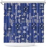 Blue Samoa Manuia Le Kerisimasi Shower Curtain Pacific Patchwork Xmas Vibes - Polynesian Pride