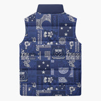 Blue Samoa Manuia Le Kerisimasi Sleeveless Puffer Jacket Pacific Patchwork Xmas Vibes - Polynesian Pride