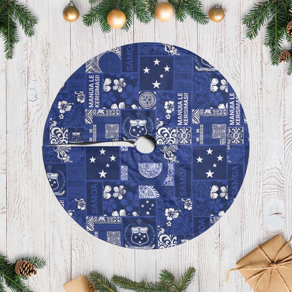 Blue Samoa Manuia Le Kerisimasi Tree Skirt Pacific Patchwork Xmas Vibes - Polynesian Pride