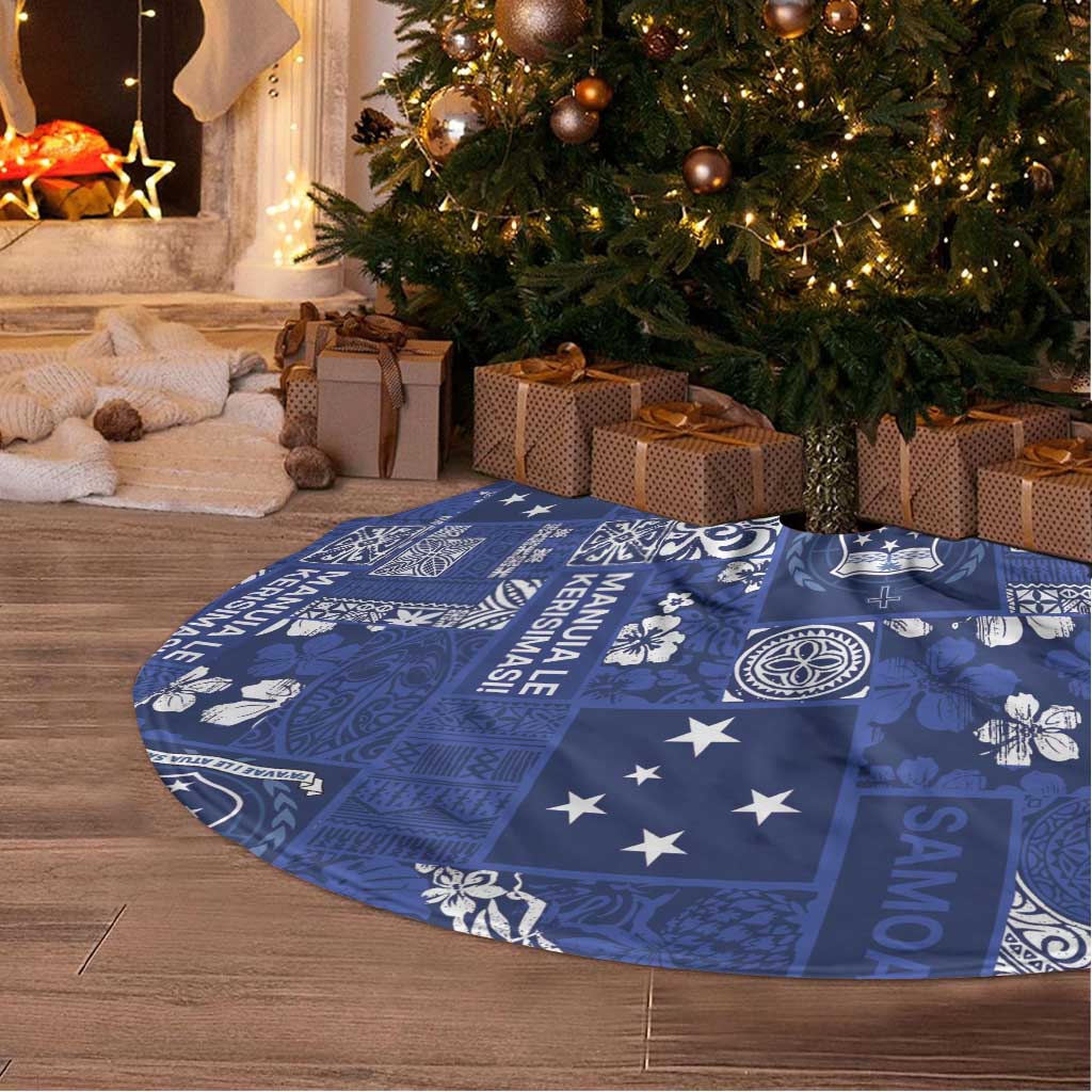 Blue Samoa Manuia Le Kerisimasi Tree Skirt Pacific Patchwork Xmas Vibes - Polynesian Pride
