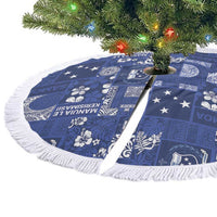 Blue Samoa Manuia Le Kerisimasi Tree Skirt Pacific Patchwork Xmas Vibes - Polynesian Pride