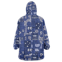 Blue Samoa Manuia Le Kerisimasi Wearable Blanket Hoodie Pacific Patchwork Xmas Vibes - Polynesian Pride