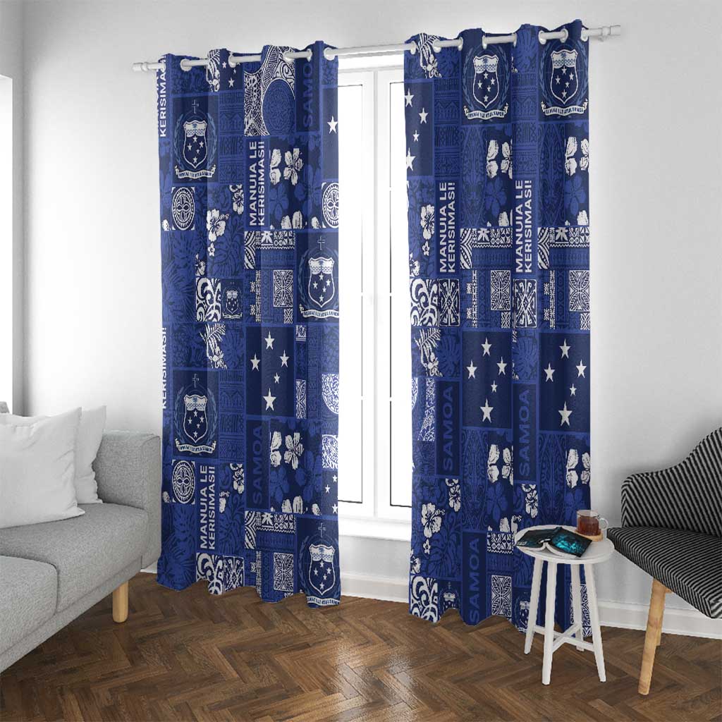 Blue Samoa Manuia Le Kerisimasi Window Curtain Pacific Patchwork Xmas Vibes - Polynesian Pride