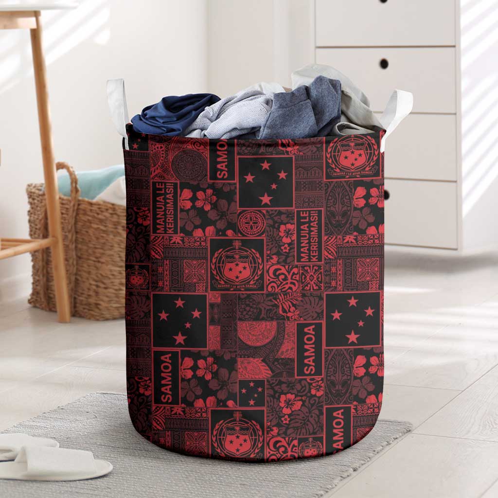 Dark Samoa Manuia Le Kerisimasi Laundry Basket Pacific Patchwork Xmas Vibes - Polynesian Pride