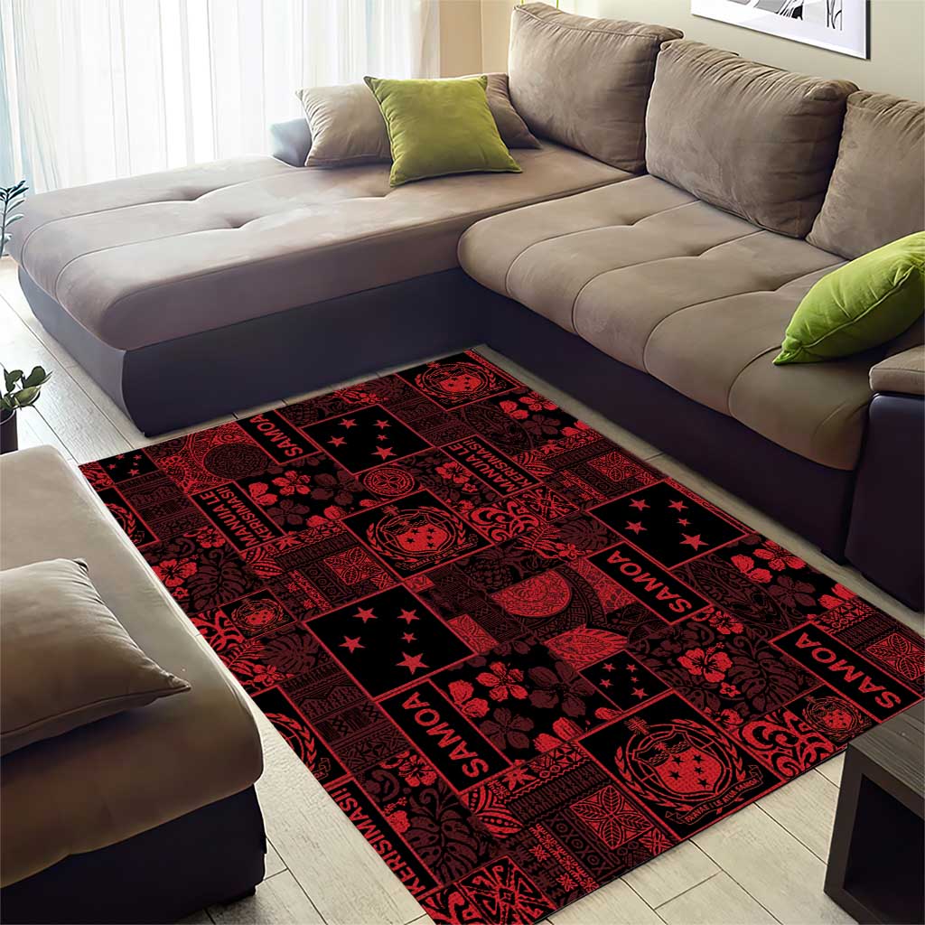 Dark Samoa Manuia Le Kerisimasi Area Rug Pacific Patchwork Xmas Vibes - Polynesian Pride