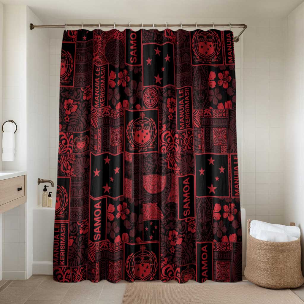 Dark Samoa Manuia Le Kerisimasi Bathroom Set Pacific Patchwork Xmas Vibes - Polynesian Pride