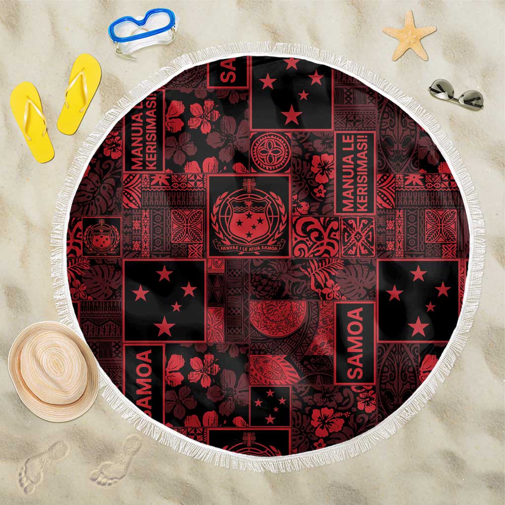Dark Samoa Manuia Le Kerisimasi Beach Blanket Pacific Patchwork Xmas Vibes - Polynesian Pride