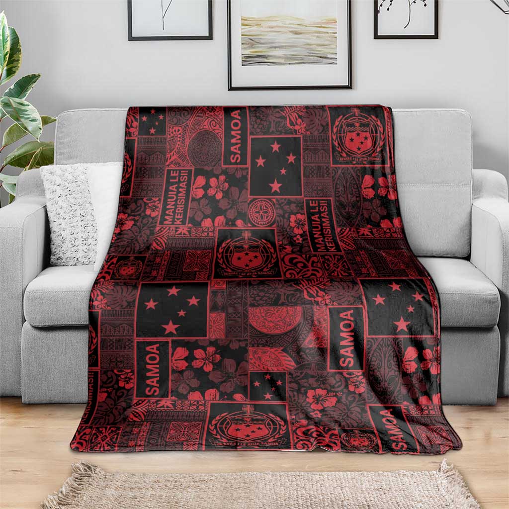 Dark Samoa Manuia Le Kerisimasi Blanket Pacific Patchwork Xmas Vibes - Polynesian Pride