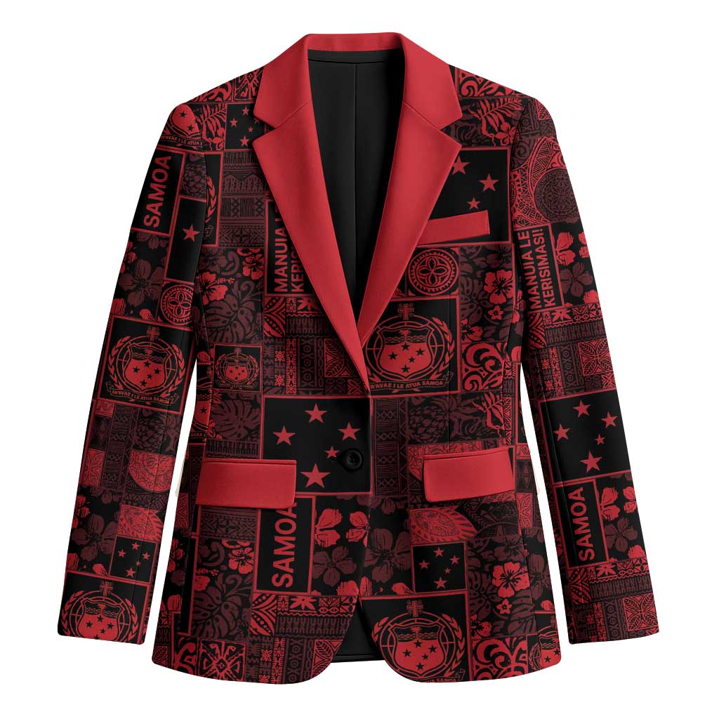 Dark Samoa Manuia Le Kerisimasi Blazer Pacific Patchwork Xmas Vibes - Polynesian Pride