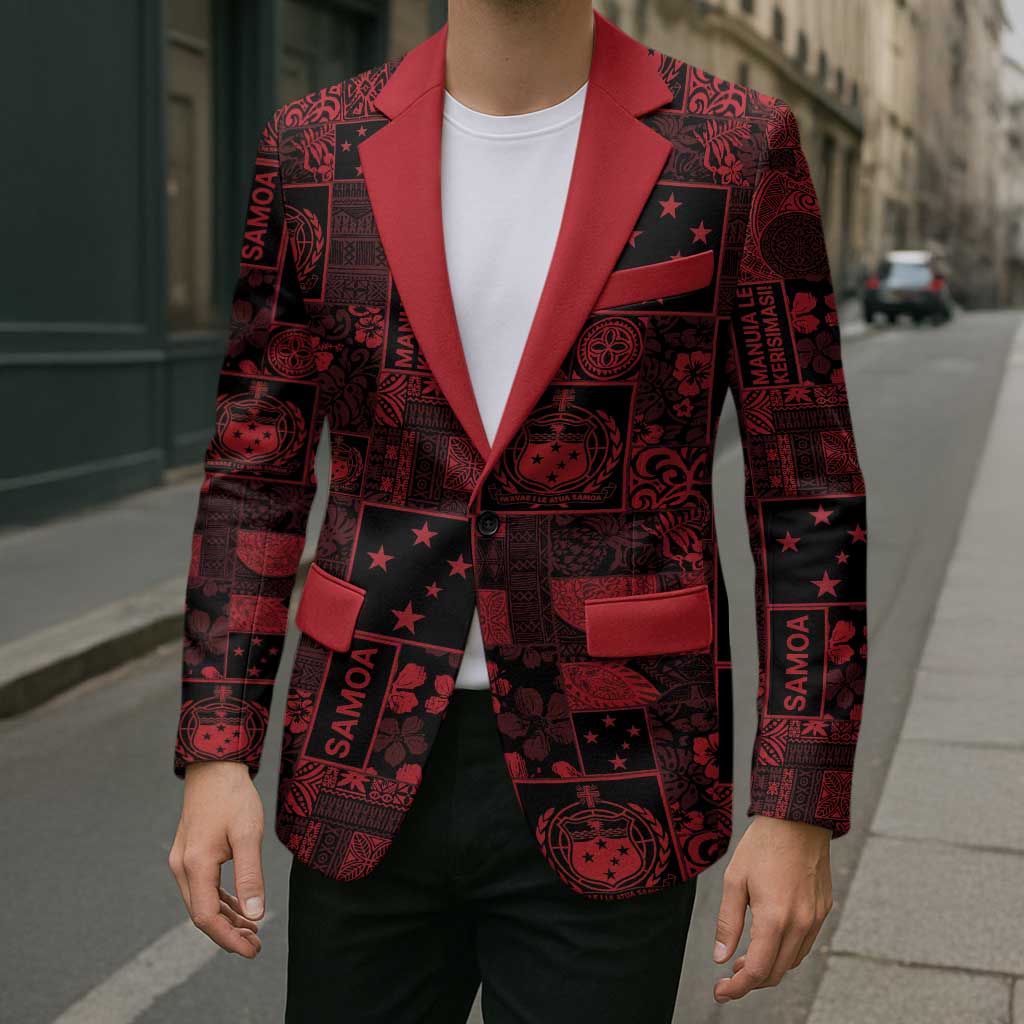 Dark Samoa Manuia Le Kerisimasi Blazer Pacific Patchwork Xmas Vibes - Polynesian Pride