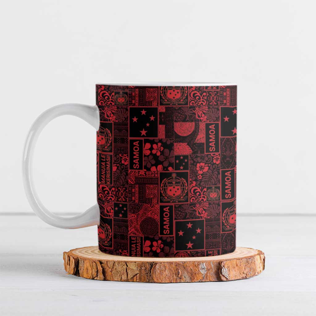 Dark Samoa Manuia Le Kerisimasi Ceramic Mug Pacific Patchwork Xmas Vibes - Polynesian Pride