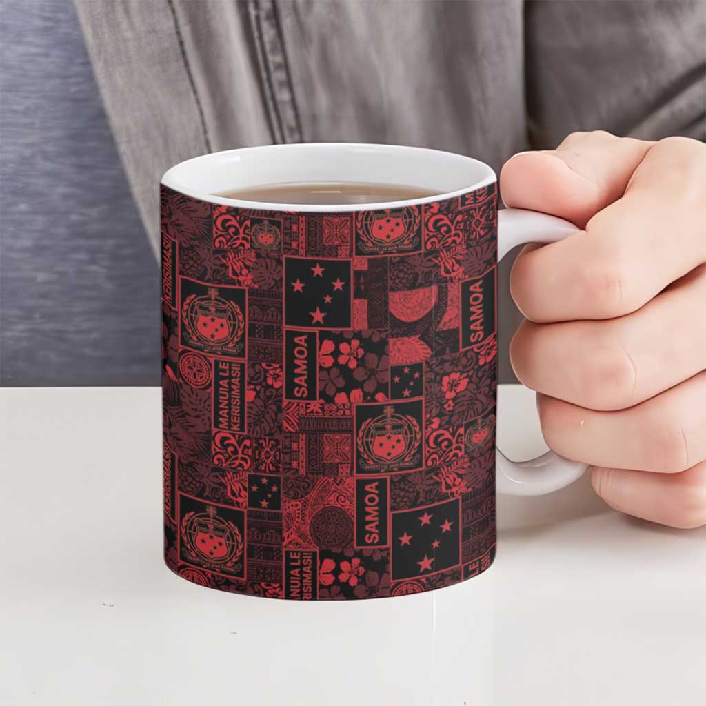 Dark Samoa Manuia Le Kerisimasi Ceramic Mug Pacific Patchwork Xmas Vibes - Polynesian Pride