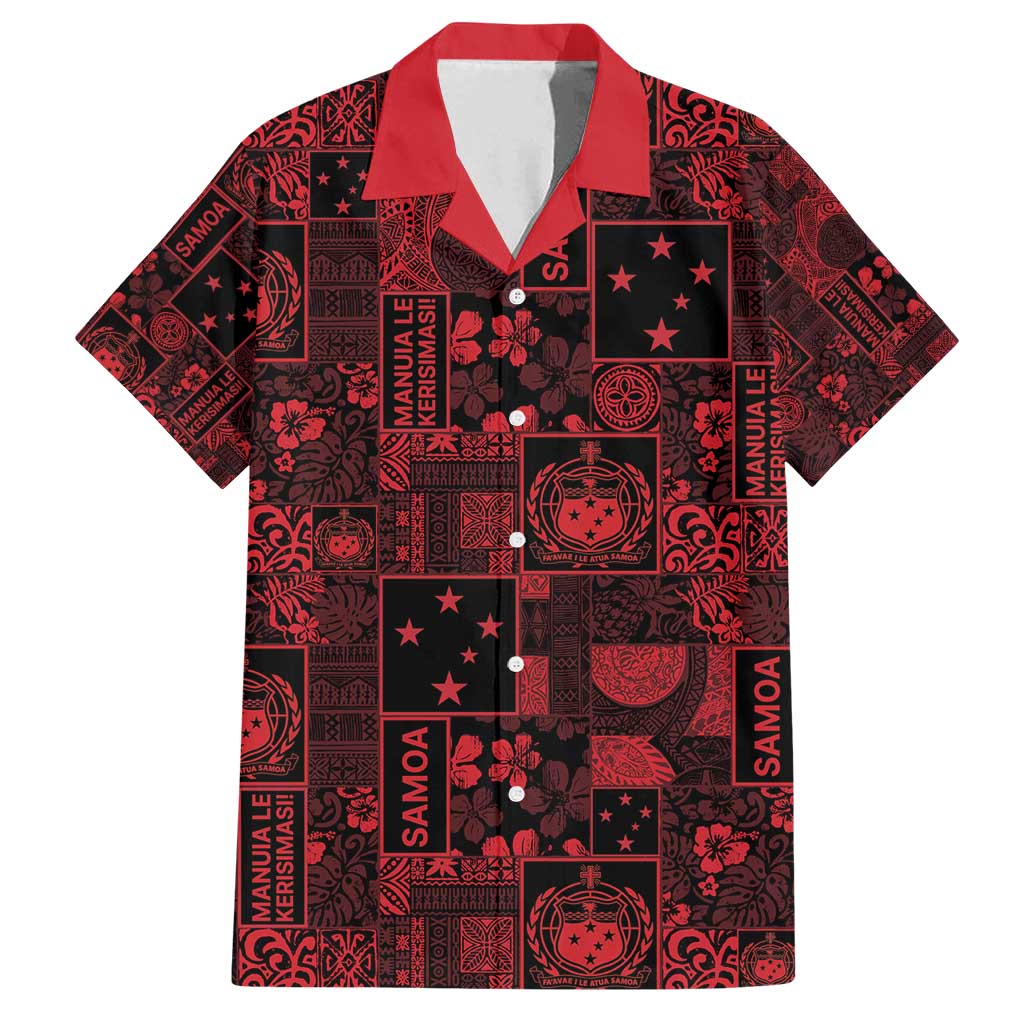 Dark Samoa Manuia Le Kerisimasi Family Matching Off Shoulder Maxi Dress and Hawaiian Shirt Pacific Patchwork Xmas Vibes - Polynesian Pride