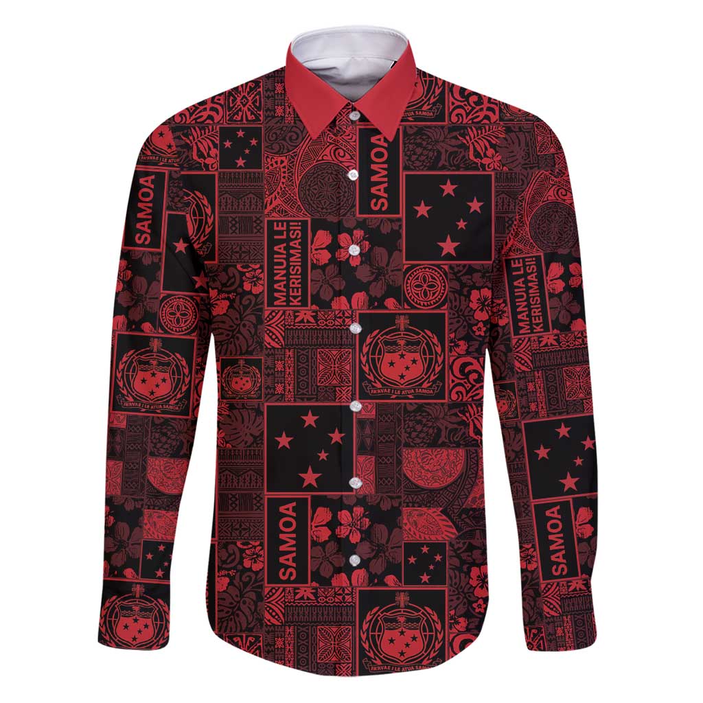 Dark Samoa Manuia Le Kerisimasi Family Matching Puletasi and Hawaiian Shirt Pacific Patchwork Xmas Vibes - Polynesian Pride