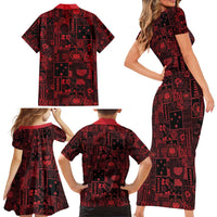 Dark Samoa Manuia Le Kerisimasi Family Matching Short Sleeve Bodycon Dress and Hawaiian Shirt Pacific Patchwork Xmas Vibes - Polynesian Pride