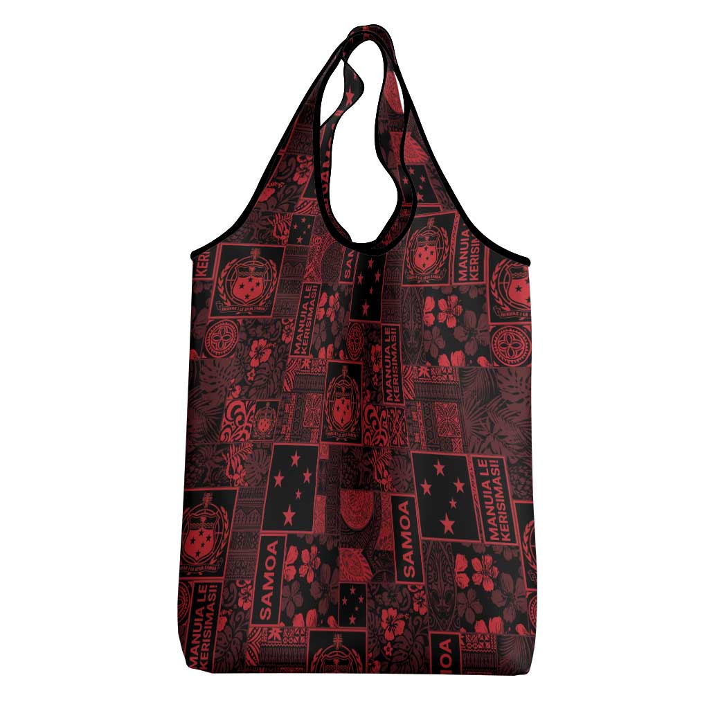 Dark Samoa Manuia Le Kerisimasi Grocery Bag Pacific Patchwork Xmas Vibes - Polynesian Pride
