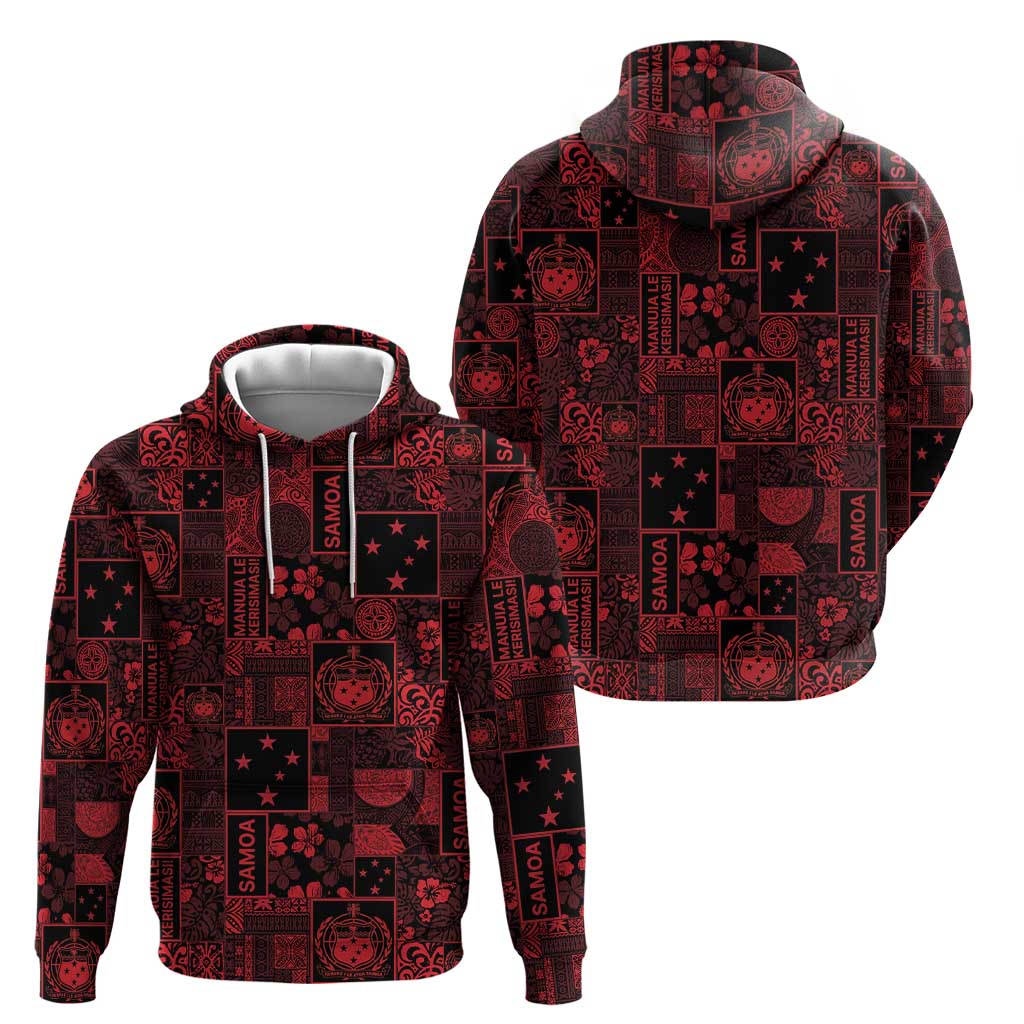 Dark Samoa Manuia Le Kerisimasi Hoodie Pacific Patchwork Xmas Vibes - Polynesian Pride