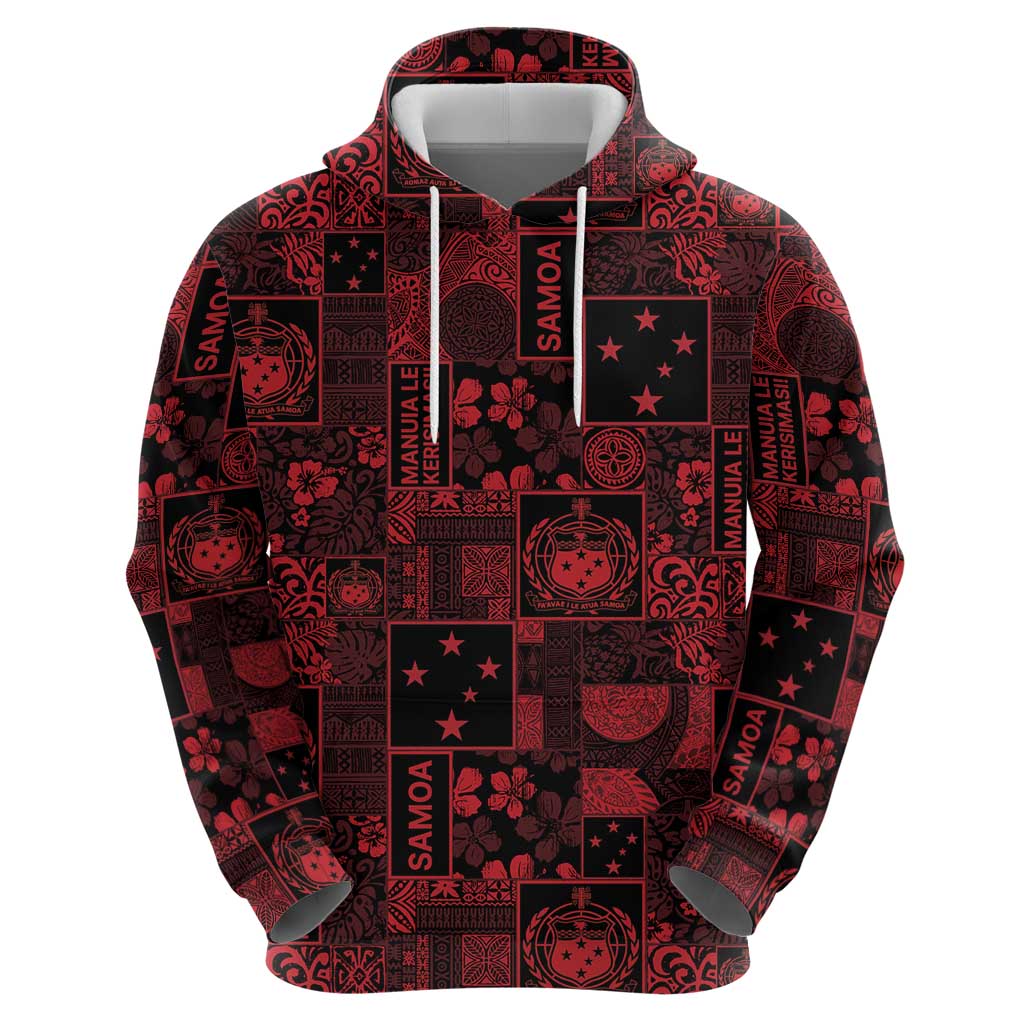 Dark Samoa Manuia Le Kerisimasi Hoodie Pacific Patchwork Xmas Vibes - Polynesian Pride