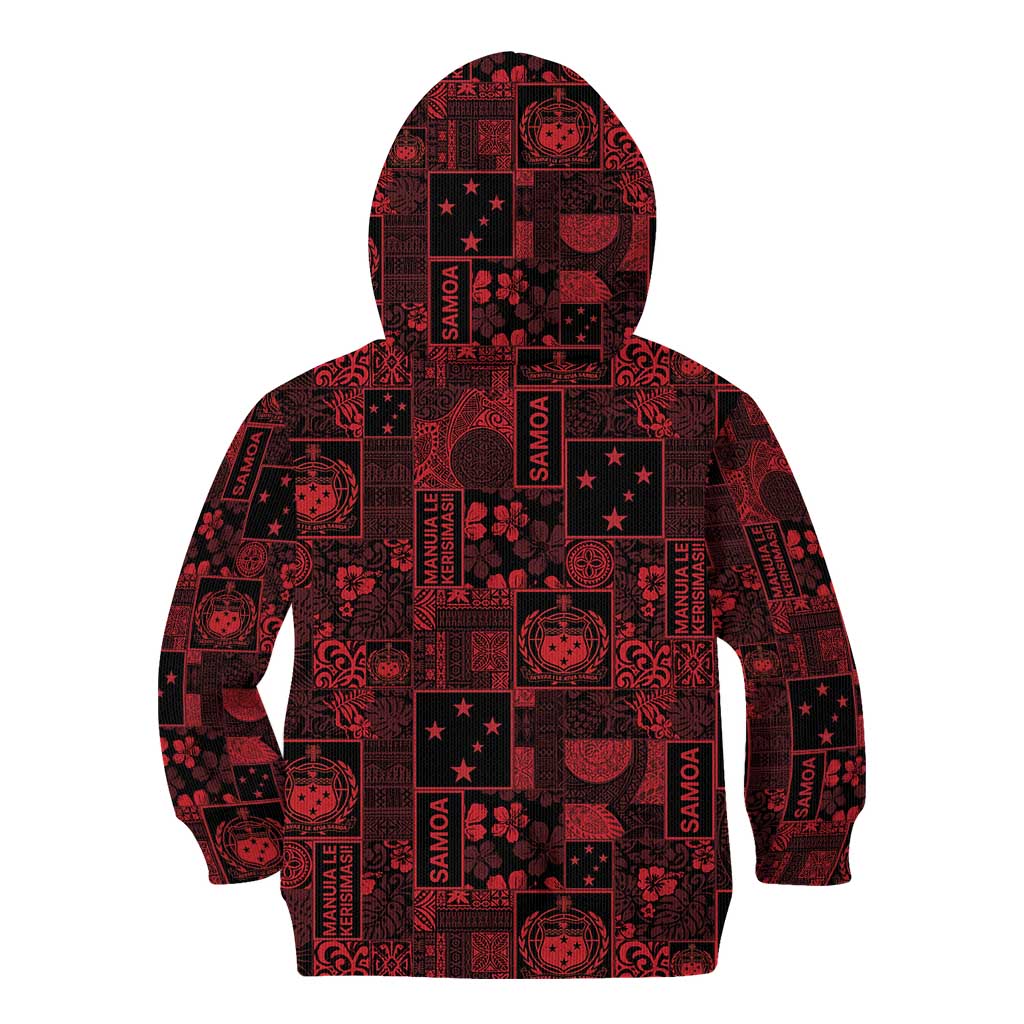 Dark Samoa Manuia Le Kerisimasi Kid Hoodie Pacific Patchwork Xmas Vibes - Polynesian Pride