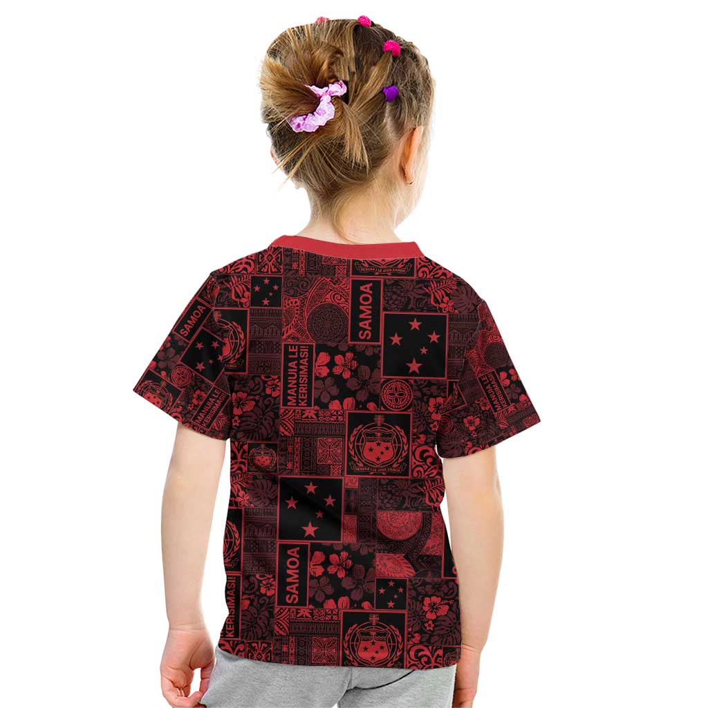 Dark Samoa Manuia Le Kerisimasi Kid T Shirt Pacific Patchwork Xmas Vibes - Polynesian Pride