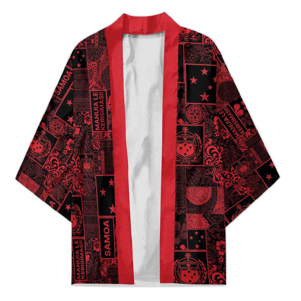 Dark Samoa Manuia Le Kerisimasi Kimono Pacific Patchwork Xmas Vibes - Polynesian Pride