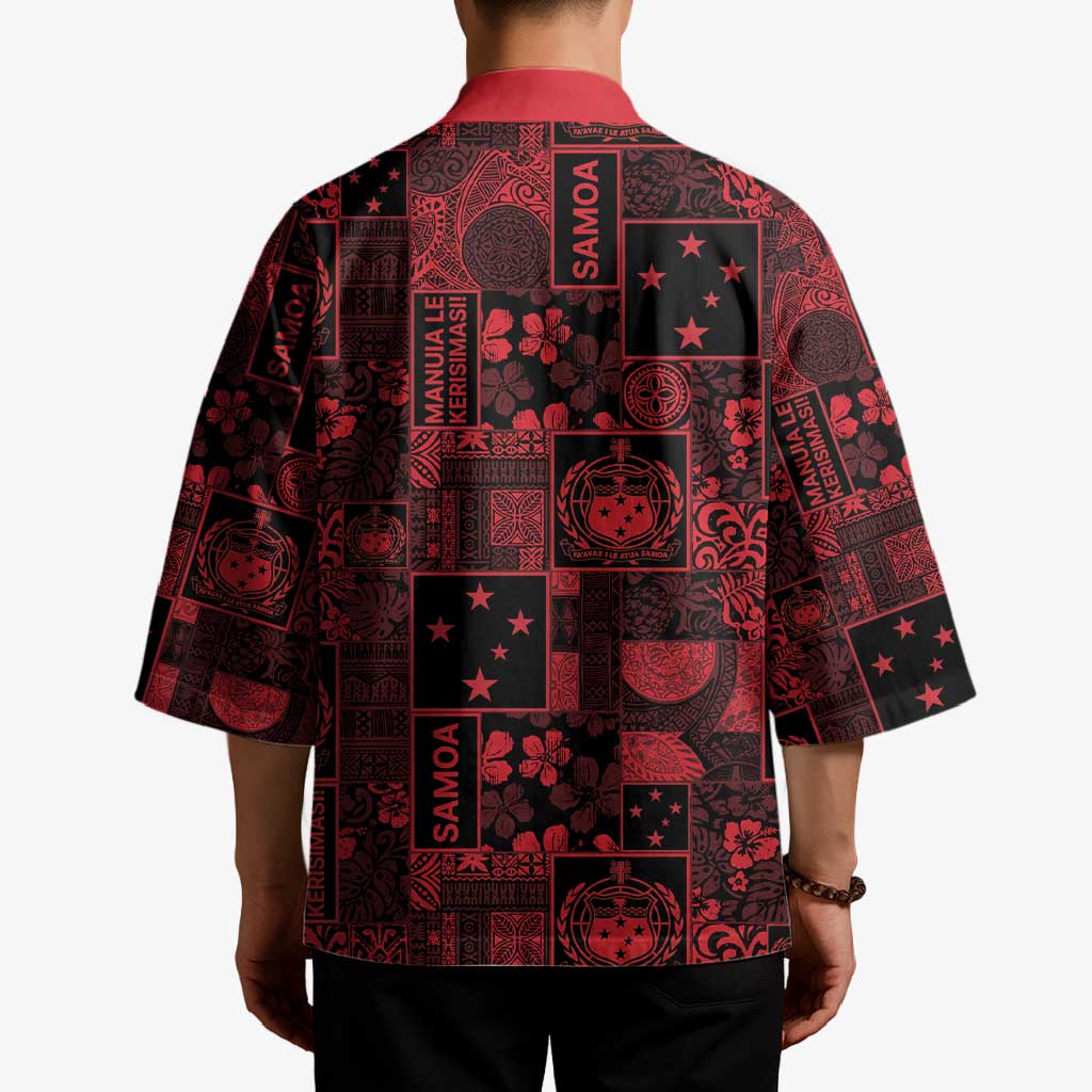 Dark Samoa Manuia Le Kerisimasi Kimono Pacific Patchwork Xmas Vibes - Polynesian Pride