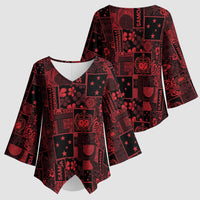 Dark Samoa Manuia Le Kerisimasi Kimono Sleeve Blouse Pacific Patchwork Xmas Vibes - Polynesian Pride