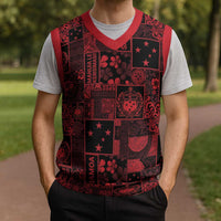 Dark Samoa Manuia Le Kerisimasi Christmas Knitted V-Neck Vest Pacific Patchwork Xmas Vibes - Polynesian Pride